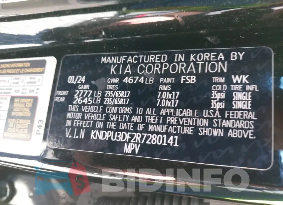 KNDPU3DF2R7280141 Photo# 9