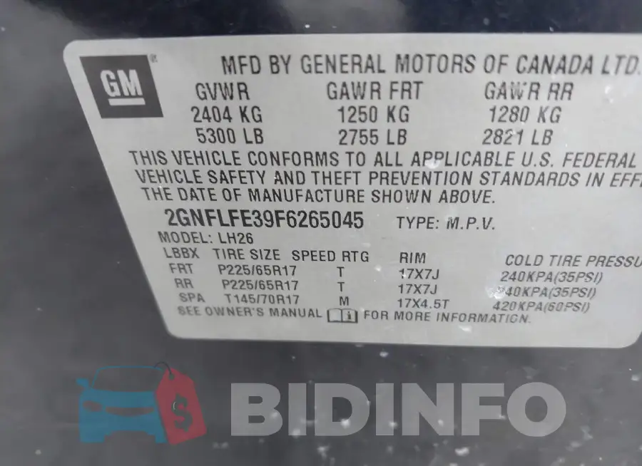 2GNFLFE39F6265045 Photo# 9
