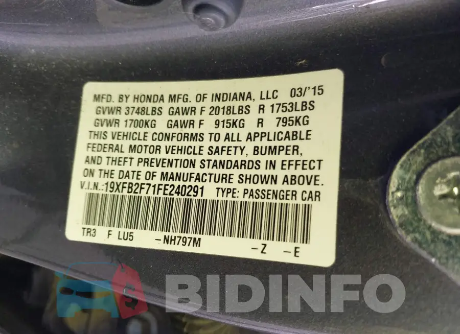 19XFB2F71FE240291 Photo# 9