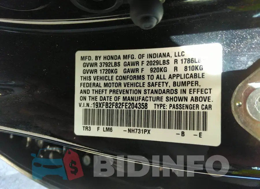19XFB2F82FE204358 Photo# 9