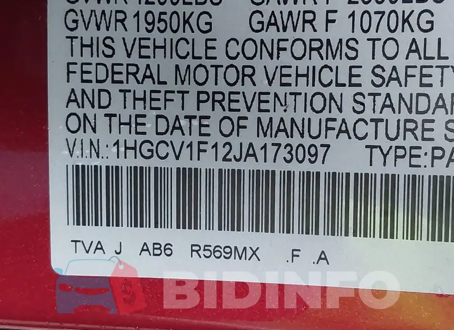 1HGCV1F12JA173097 Photo# 9