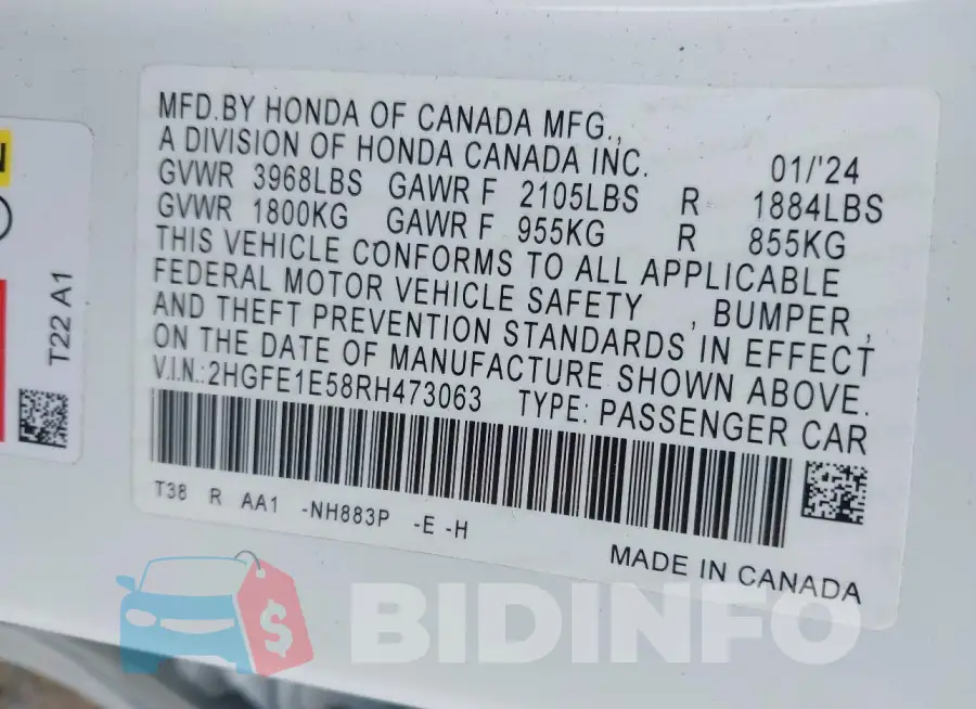 2HGFE1E58RH473063 Photo# 9