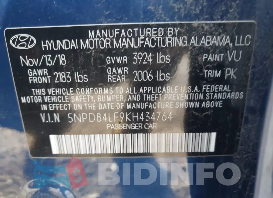 5NPD84LF9KH434764 Photo# 9