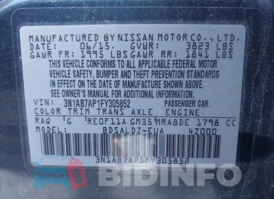 3N1AB7AP1FY305852 Photo# 9