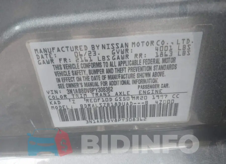 3N1AB8DV8PY308362 Photo# 9