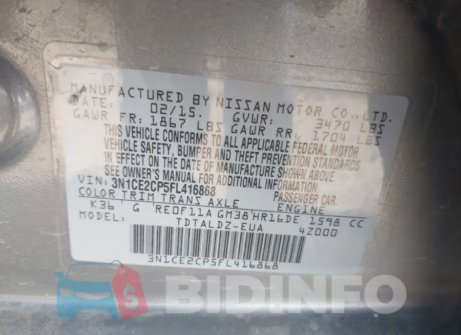 3N1CE2CP5FL416868 Photo# 9