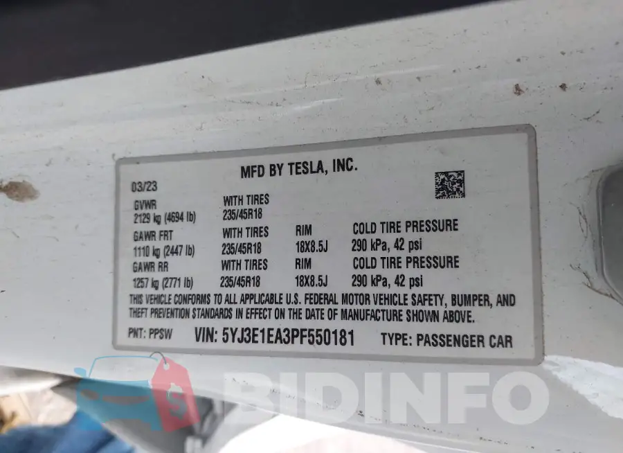 5YJ3E1EA3PF550181 Photo# 9