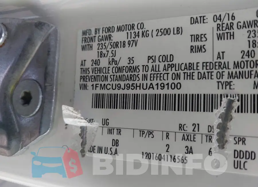 1FMCU9J95HUA19100 Photo# 9