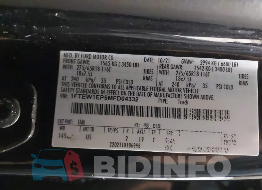 1FTEW1EP5MFD04332 Photo# 9