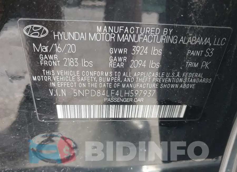 5NPD84LF4LH597937 Photo# 9
