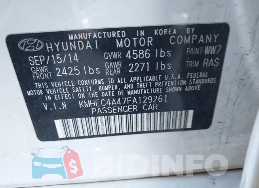 KMHEC4A47FA129261 Photo# 9