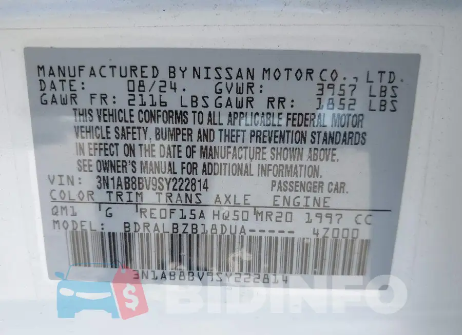 3N1AB8BV9SY222814 Photo# 9