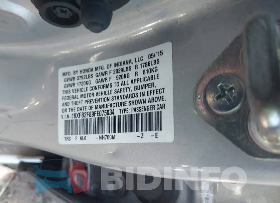 19XFB2F89FE075034 Photo# 9