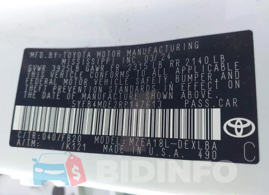 5YFB4MDE2RP147613 Photo# 9