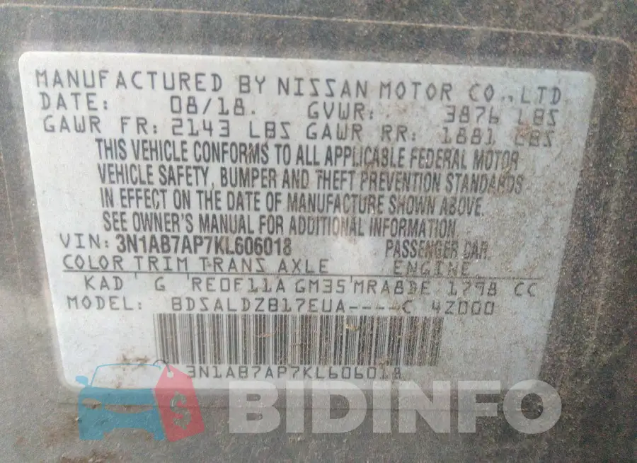 3N1AB7AP7KL606018 Photo# 9