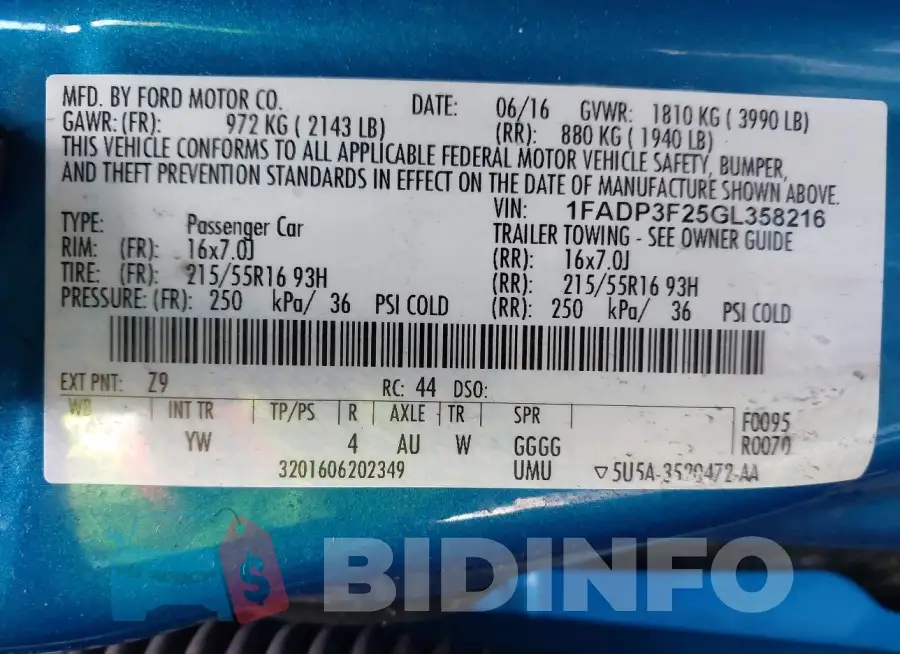 1FADP3F25GL358216 Photo# 9