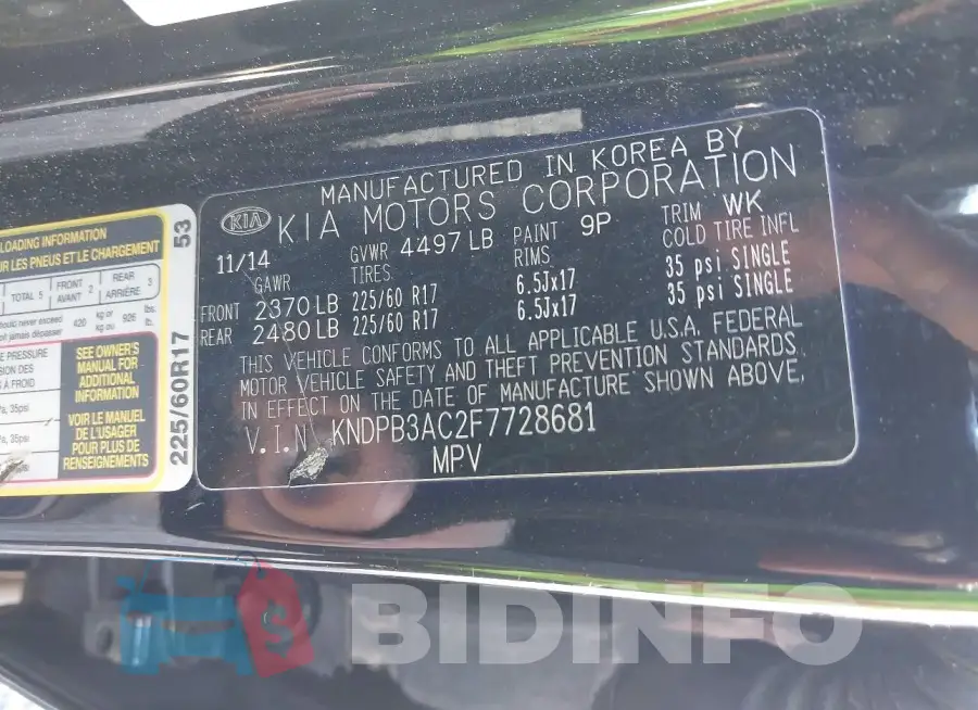 KNDPB3AC2F7728681 Photo# 9