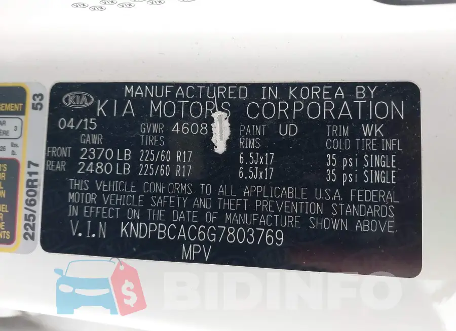 KNDPBCAC6G7803769 Photo# 9