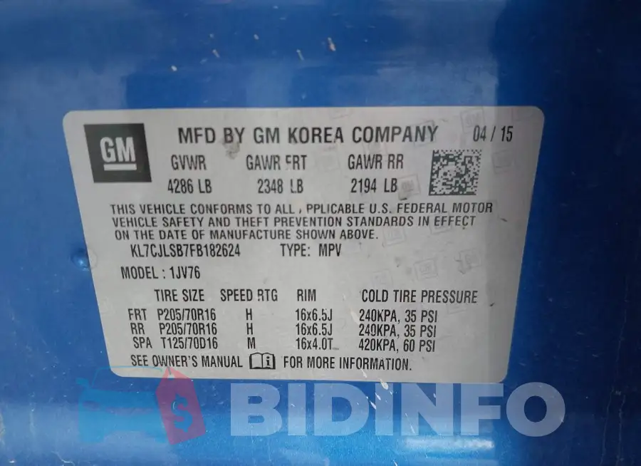 KL7CJLSB7FB182624 Photo# 9