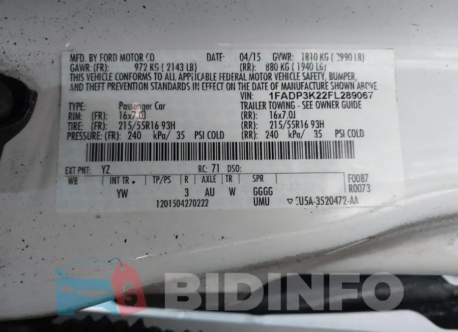 1FADP3K22FL289067 Photo# 9