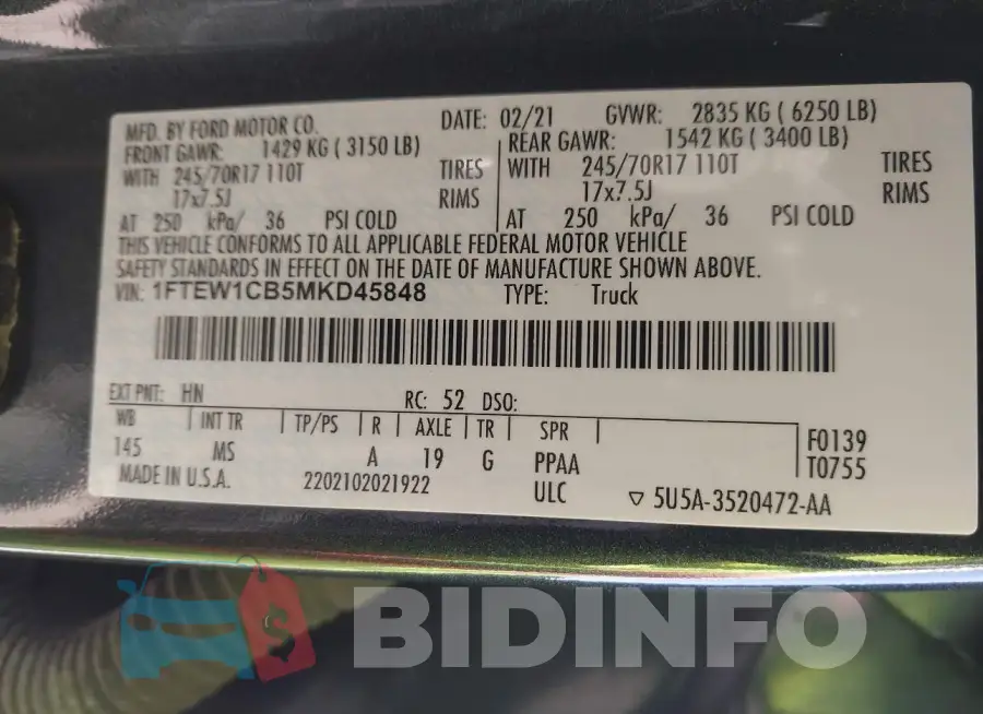 1FTEW1CB5MKD45848 Photo# 9