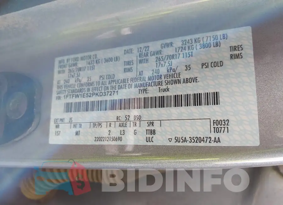 1FTFW1E52PKD37271 Photo# 9