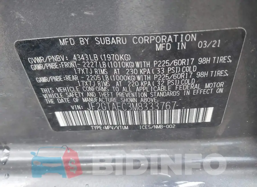 JF2GTAEC3M8333767 Photo# 9