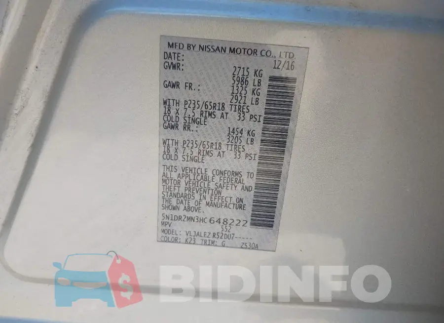 5N1DR2MN3HC648222 Photo# 9