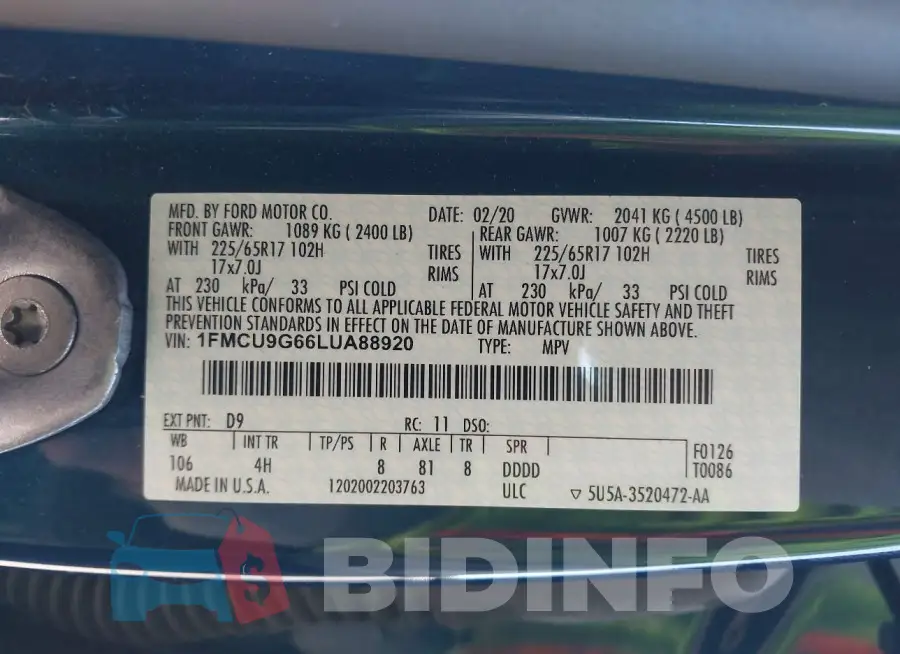 1FMCU9G66LUA88920 Photo# 9