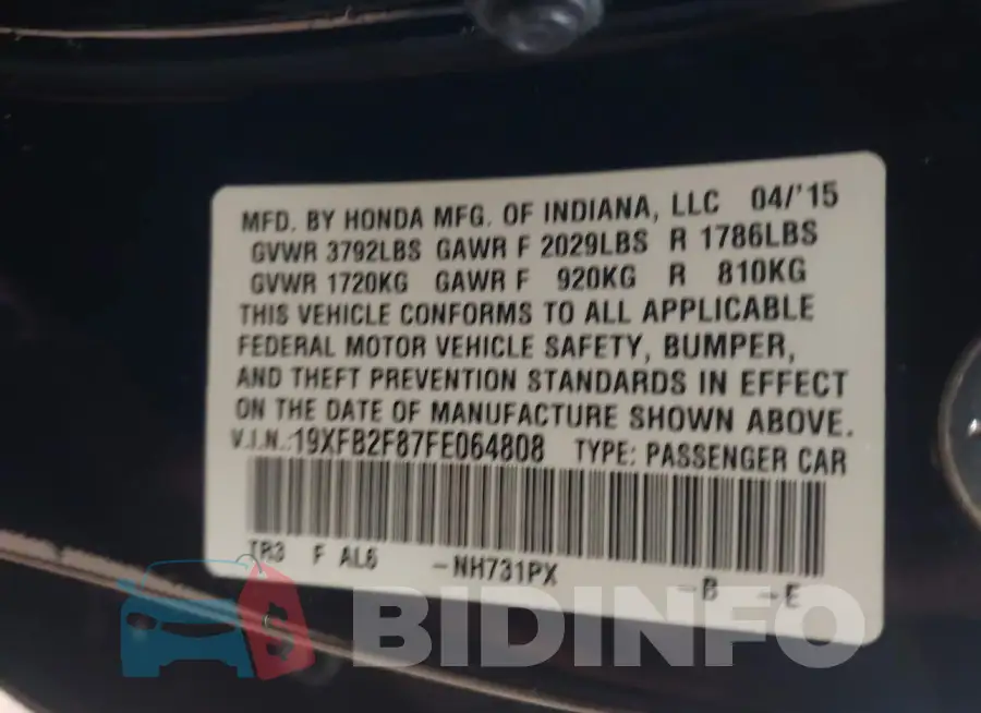 19XFB2F87FE064808 Photo# 9