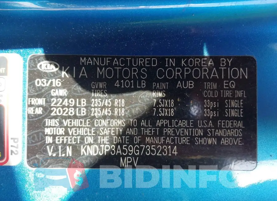 KNDJP3A59G7352314 Photo# 9