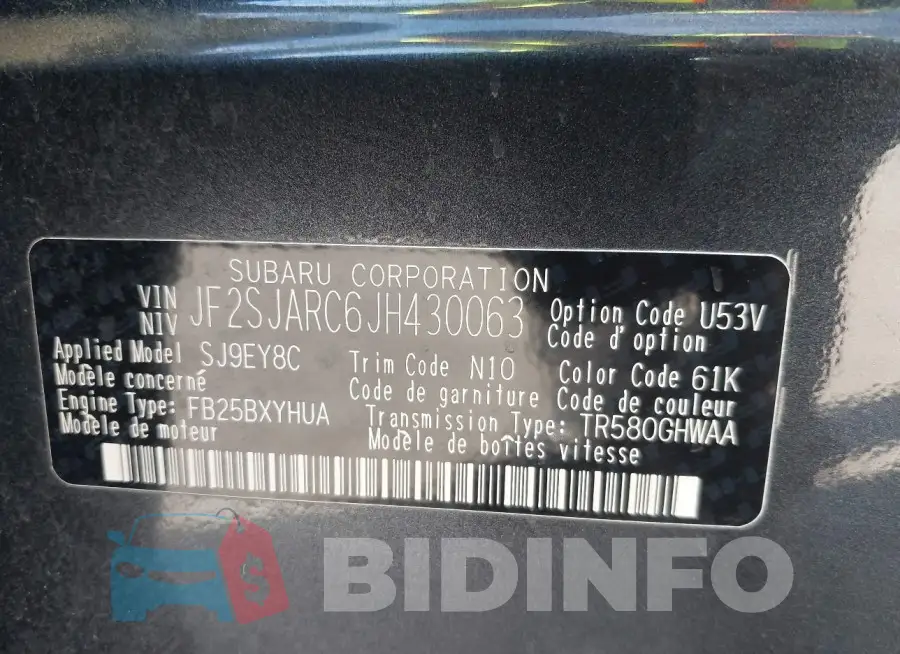 JF2SJARC6JH430063 Photo# 9