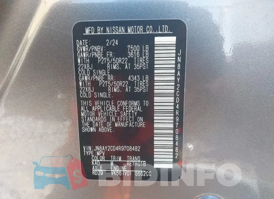 JN8AY2CD4R9708482 Photo# 9