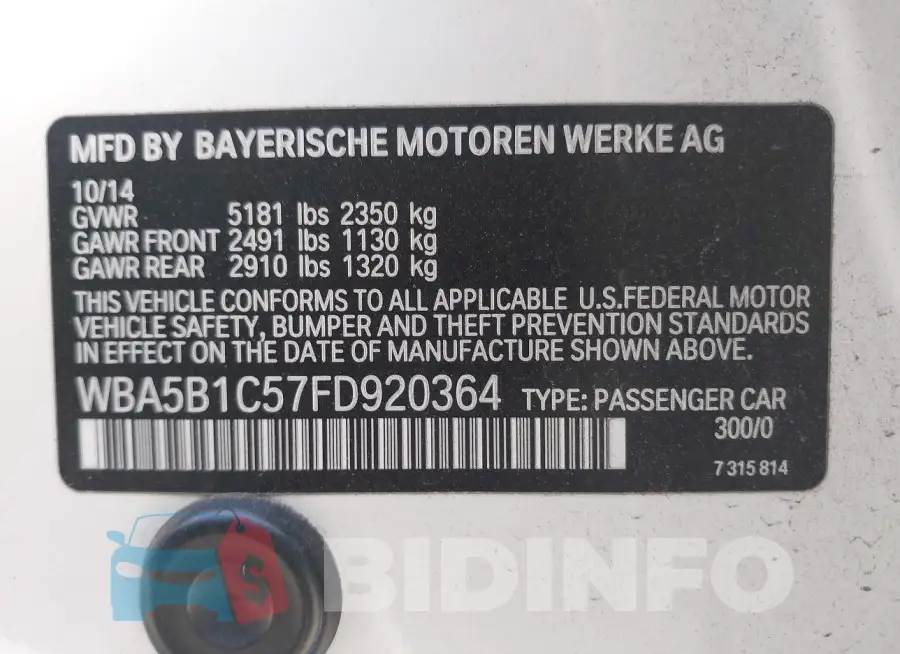 WBA5B1C57FD920364 Photo# 9