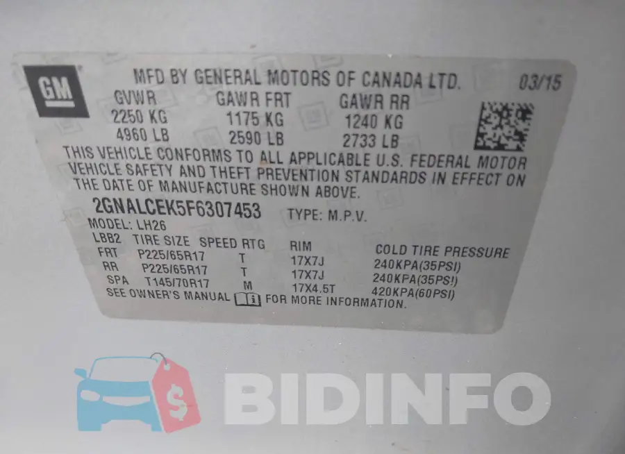 2GNALCEK5F6307453 Photo# 9
