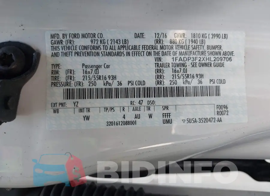 1FADP3F2XHL209706 Photo# 9