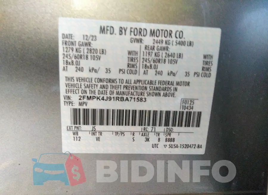 2FMPK4J91RBA71583 Photo# 9