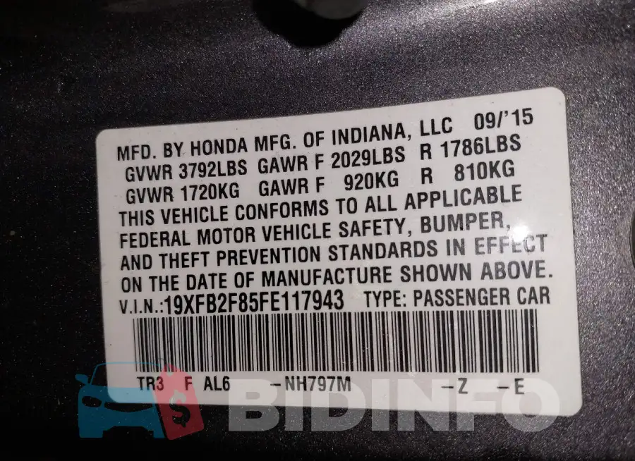 19XFB2F85FE117943 Photo# 9
