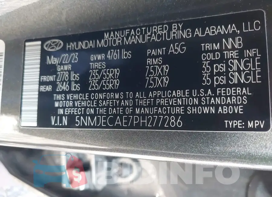 5NMJECAE7PH277286 Photo# 9
