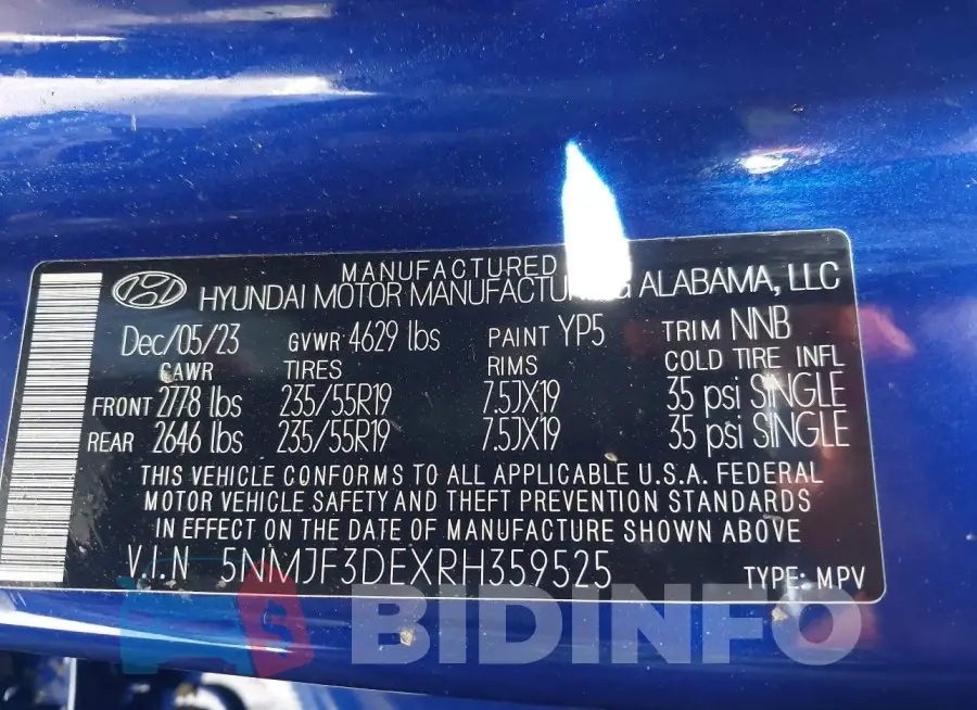 5NMJF3DEXRH359525 Photo# 9