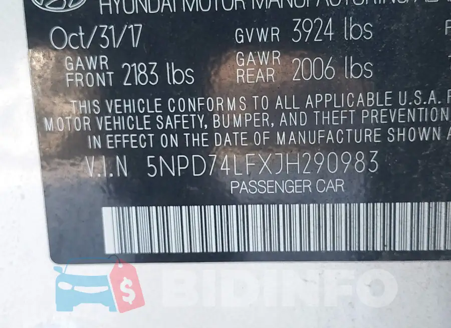 5NPD74LFXJH290983 Photo# 9