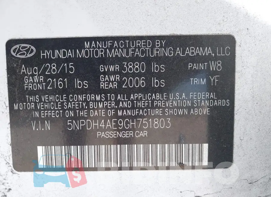 5NPDH4AE9GH751803 Photo# 9