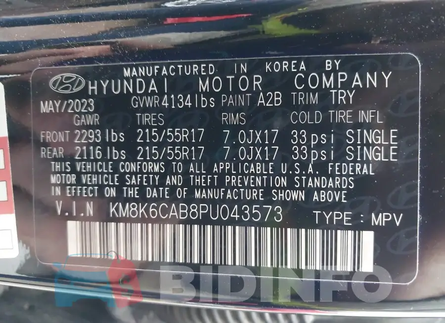 KM8K6CAB8PU043573 Photo# 9