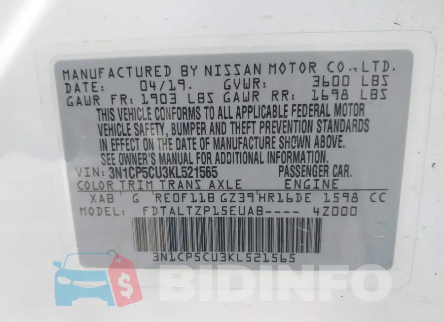 3N1CP5CU3KL521565 Photo# 9