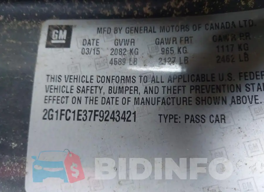 2G1FC1E37F9243421 Photo# 9