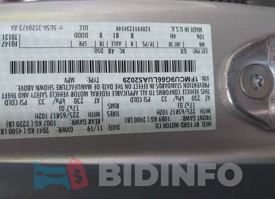 1FMCU9G66LUA52029 Photo# 9