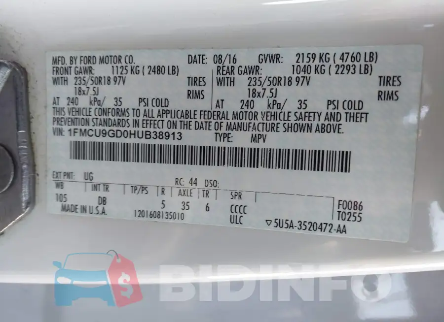 1FMCU9GD0HUB38913 Photo# 9