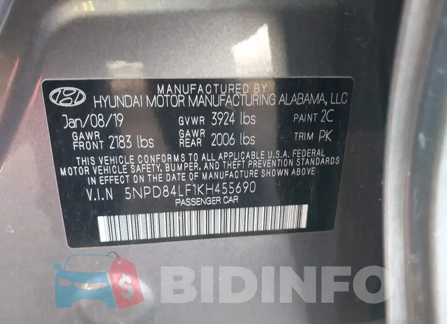 5NPD84LF1KH455690 Photo# 9
