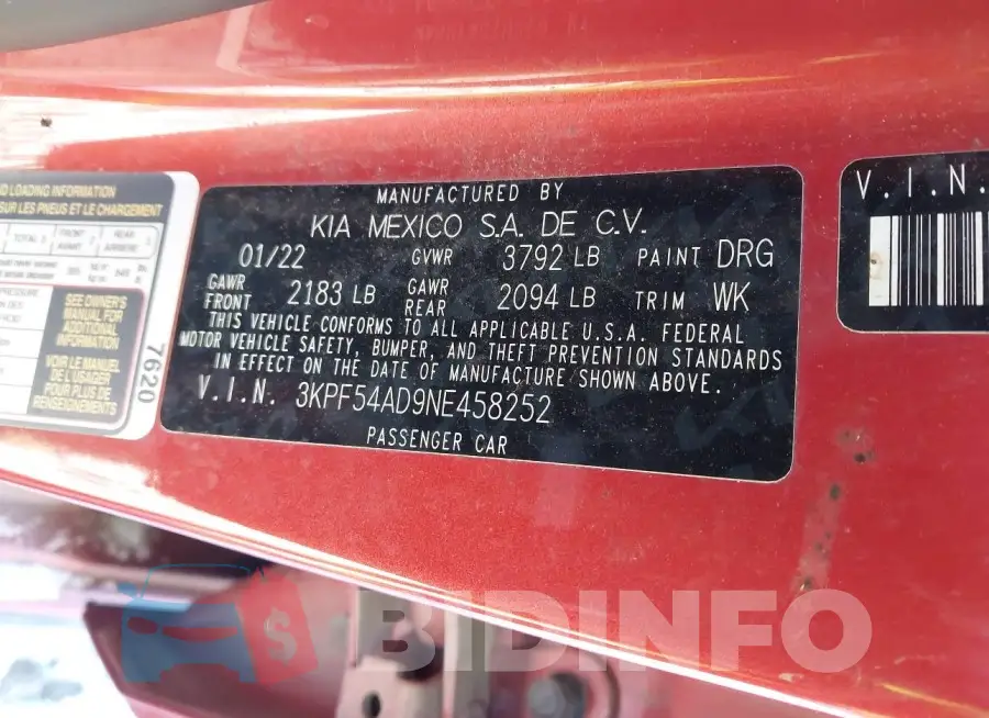 3KPF54AD9NE458252 Photo# 9