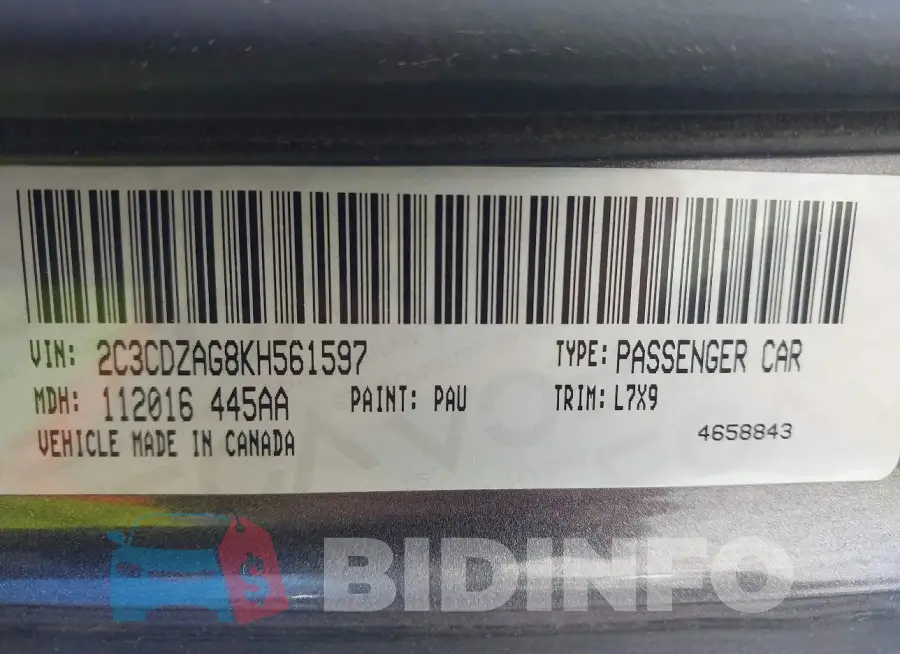 2C3CDZAG8KH561597 Photo# 9